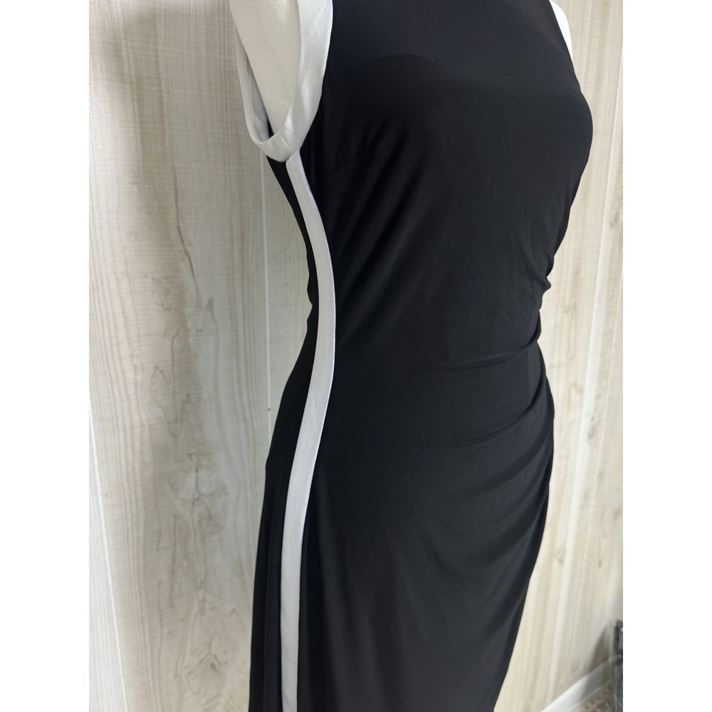 Lauren Ralph Lauren Sheath Dress 8  Ruching Black White Sleeveless Minimalist - Picture 2 of 8